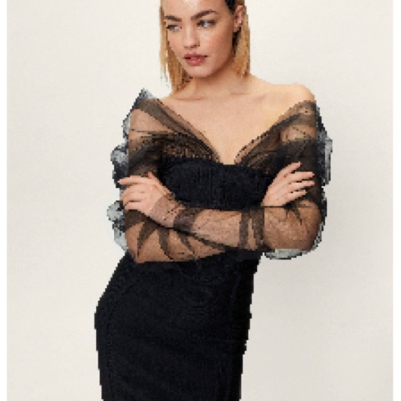 Nasty Gal Dresses & Skirts - OFF THE SHOULDER MESH SLEEVED MINI BLACK DRESS (109)